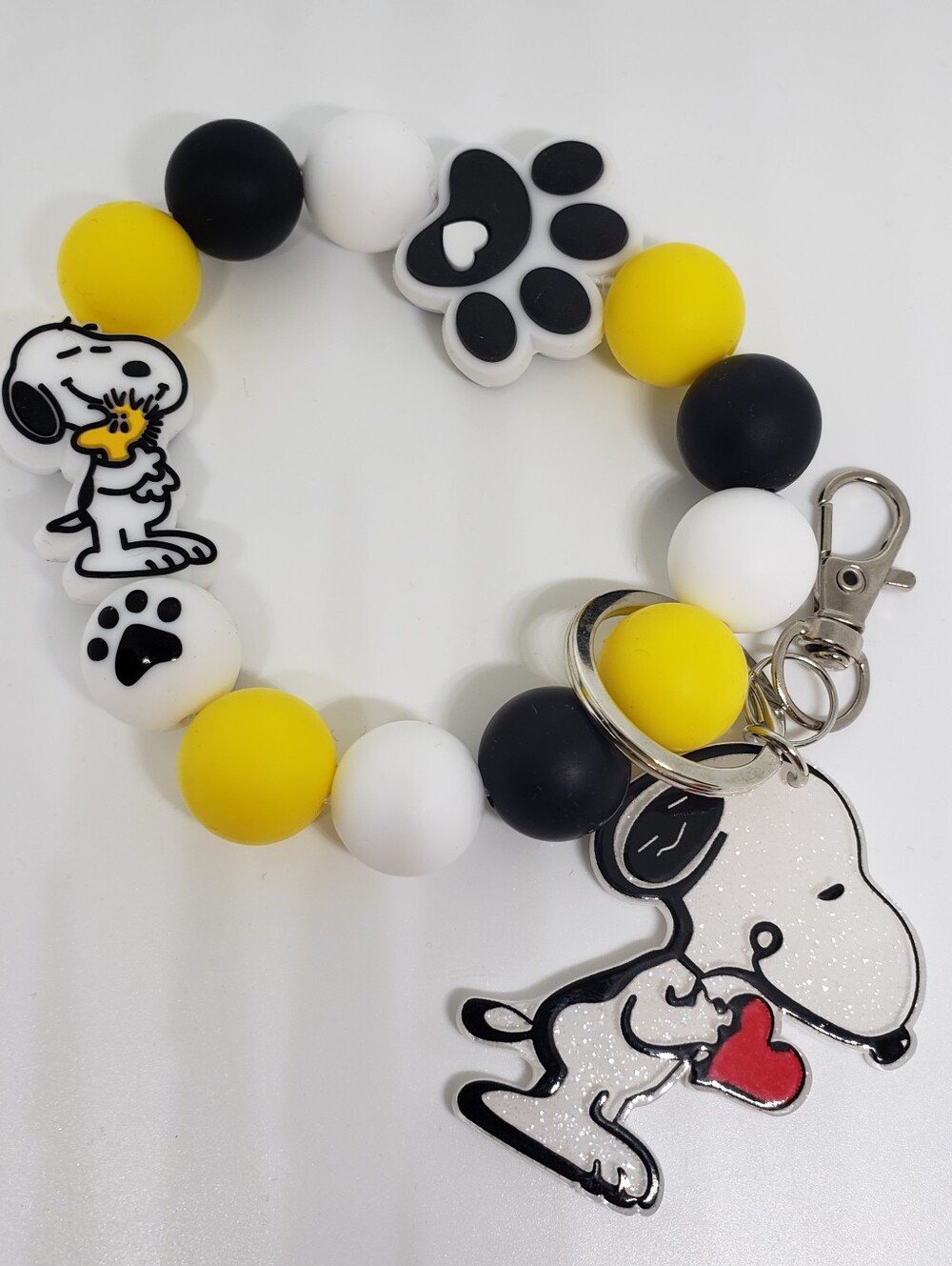 Handmade Snoopy Silicone Focal Beaded Wristlet Keychain Bracelet